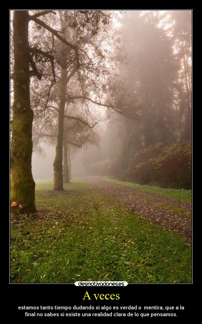 A veces - estamos tanto tiempo dudando si algo es verdad o mentira, que a la
final no sabes si existe una realidad clara de lo que pensamos.
