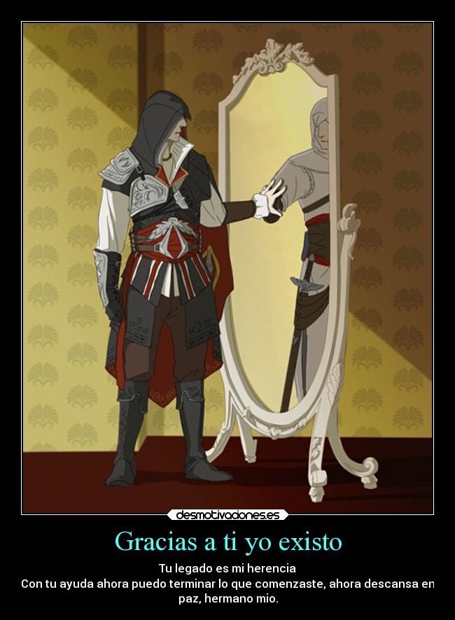 carteles videojuegos assassins creed altair ezio auditore armadura espejo legado herencia desmotivaciones