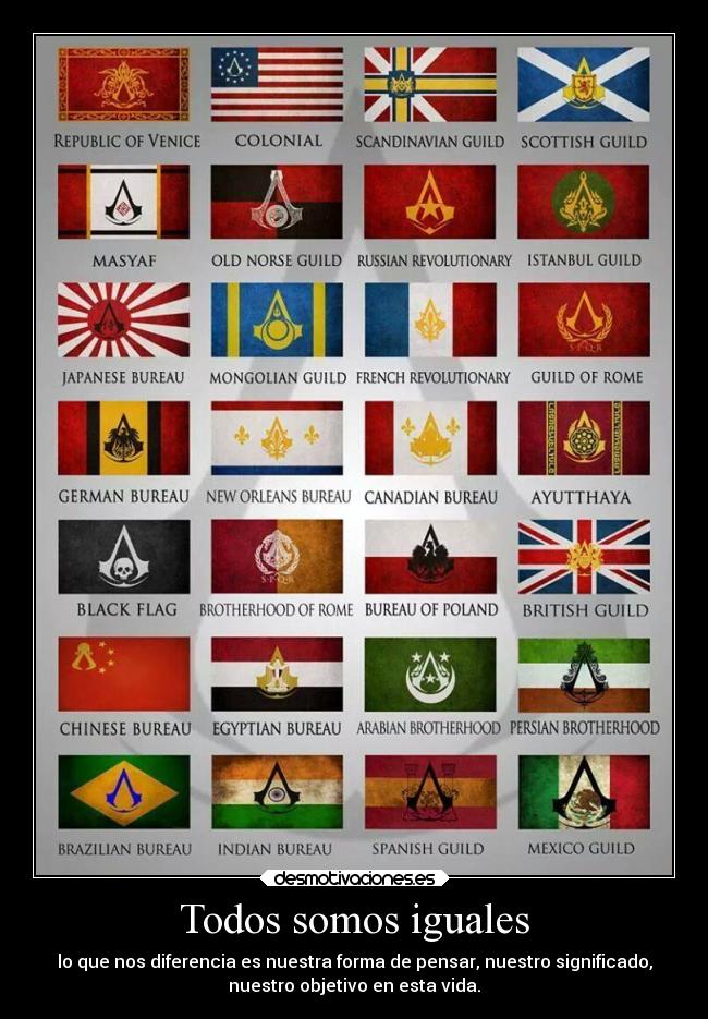 carteles videojuegos assassins creed credo banderas paises igual diferente desmotivaciones