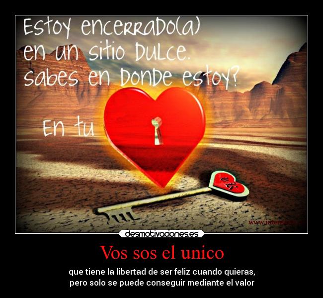 Vos sos el unico - que tiene la libertad de ser feliz cuando quieras,
pero solo se puede conseguir mediante el valor