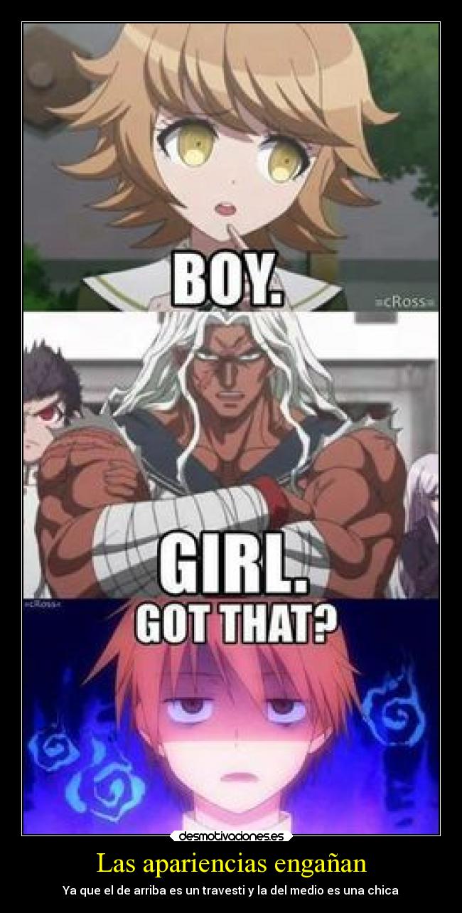 Las apariencias engañan - Ya que el de arriba es un travesti y la del medio es una chica