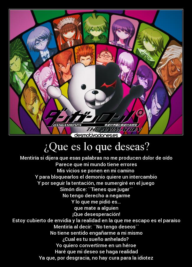 carteles anime danganronpa ending desesperacion letra desmotivaciones