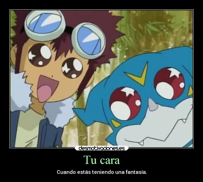 carteles anime humor digimon adventure davis motomiya veemon cara cierto fantasia risas otaku devilbrigade desmotivaciones