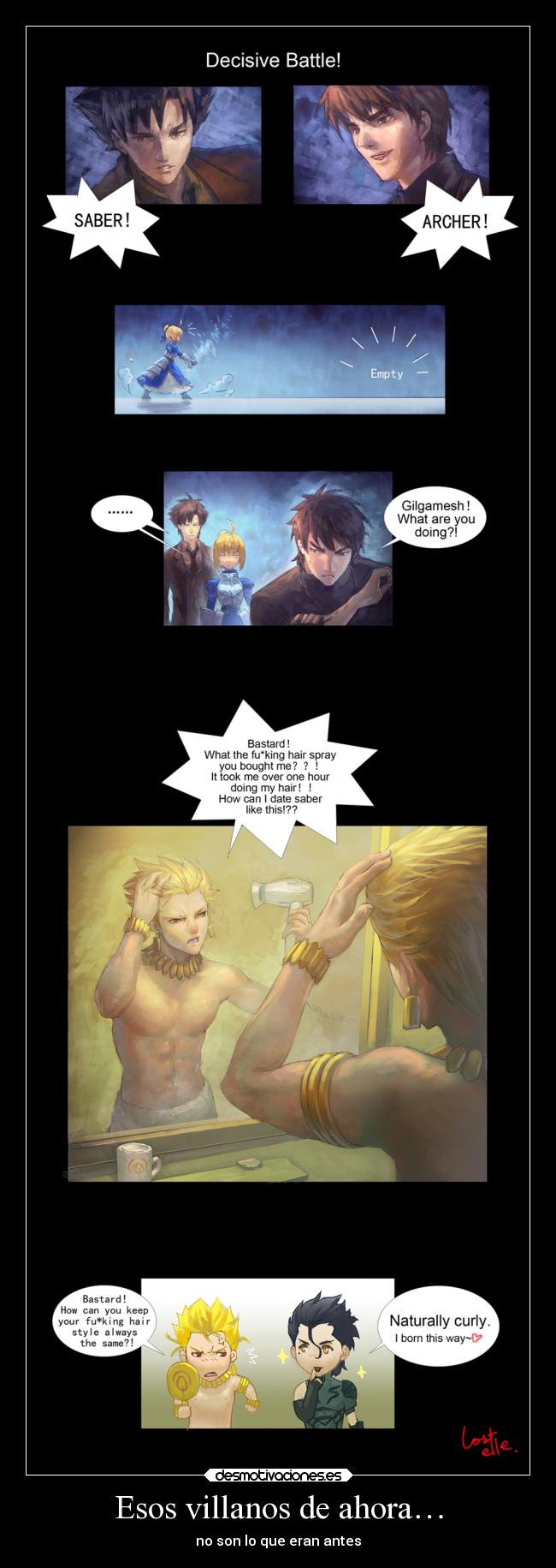 carteles anime saber fate stay night archer lancer comedia desmotivaciones