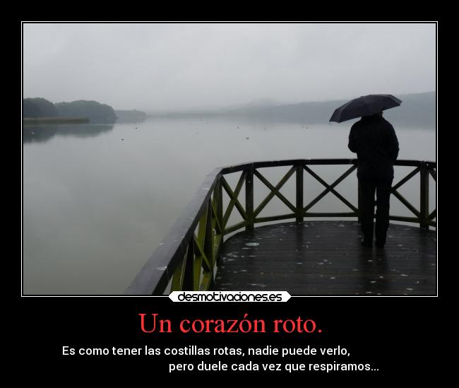 Un corazón roto. - Es como tener las costillas rotas, nadie puede verlo,
pero duele cada vez que respiramos...