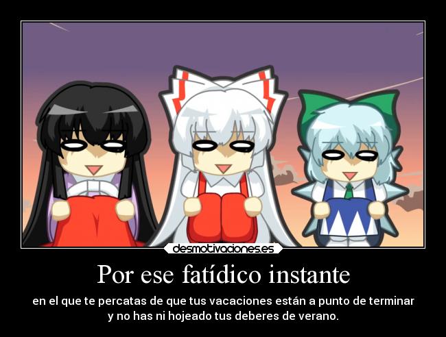 carteles desmotivaciones vacaciones touhou redgame cirno baka mokou fujiwara kaguya houraisan desmotivaciones