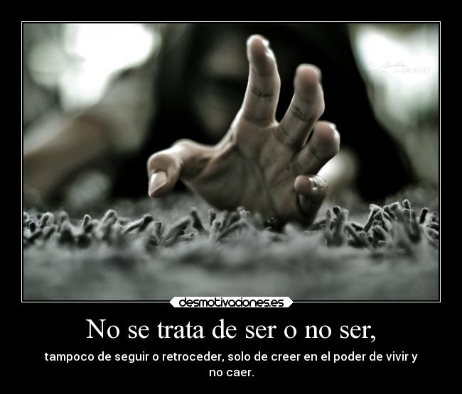 No se trata de ser o no ser, - tampoco de seguir o retroceder, solo de creer en el poder de vivir y
no caer.