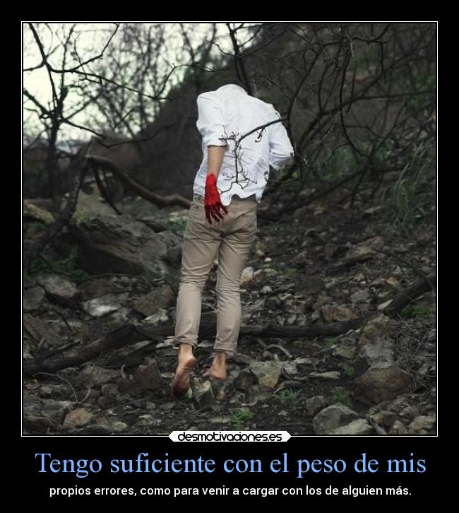 Tengo suficiente con el peso de mis - propios errores, como para venir a cargar con los de alguien más.