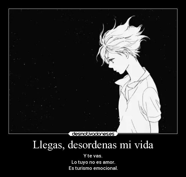 Llegas, desordenas mi vida - Y te vas.
Lo tuyo no es amor.
Es turismo emocional.