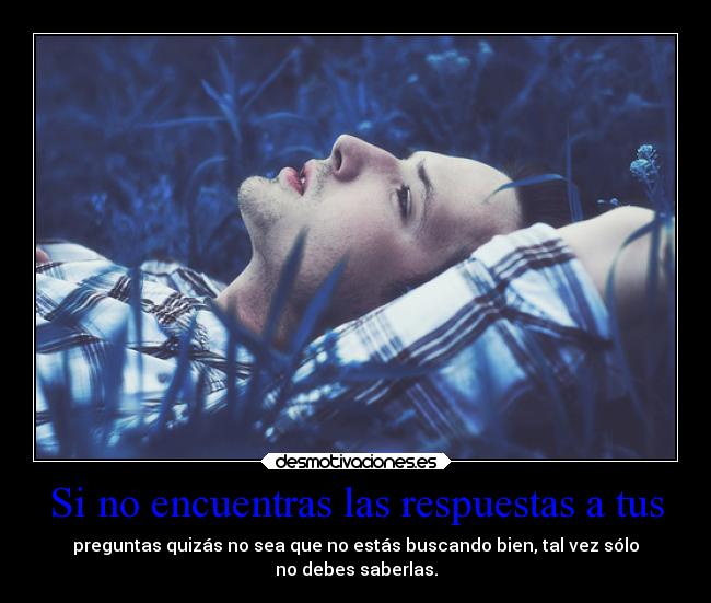 Si no encuentras las respuestas a tus - preguntas quizás no sea que no estás buscando bien, tal vez sólo
no debes saberlas.