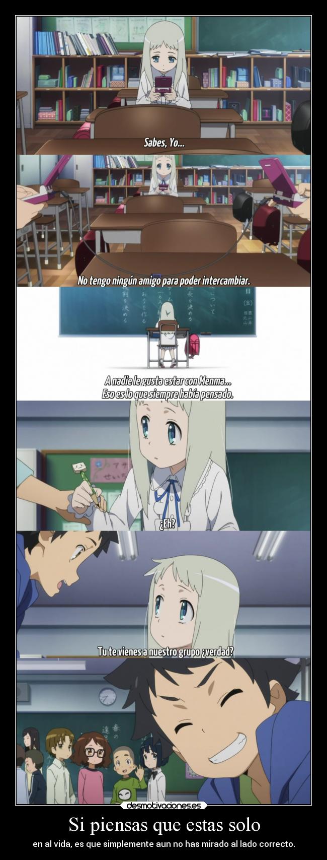 carteles amigos vida soledad anime pensar mirar direccion otro lado ver raptorhunters desmotivaciones