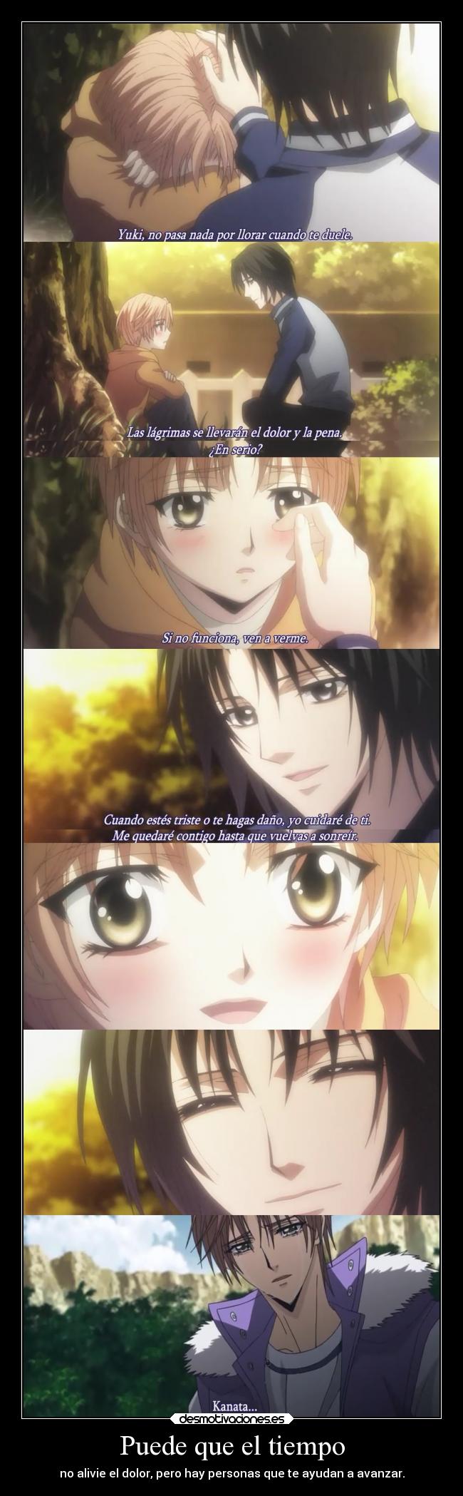 carteles amistad dolor anime poder tiempo aliviar sufrir ayudar superar raptorhunters desmotivaciones