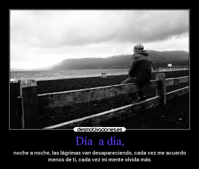 Día a día, - noche a noche, las lágrimas van desapareciendo, cada vez me acuerdo
menos de ti, cada vez mi mente olvida más.