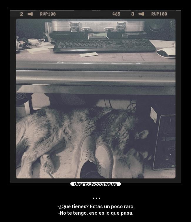 ... - -¿Qué tienes? Estás un poco raro.
-No te tengo, eso es lo que pasa.