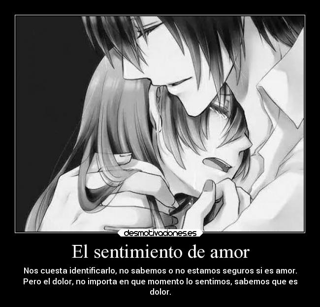 El sentimiento de amor - Nos cuesta identificarlo, no sabemos o no estamos seguros si es amor.
Pero el dolor, no importa en que momento lo sentimos, sabemos que es
dolor.