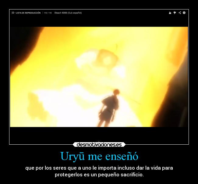Uryū me enseñó - que por los seres que a uno le importa incluso dar la vida para
protegerlos es un pequeño sacrificio.