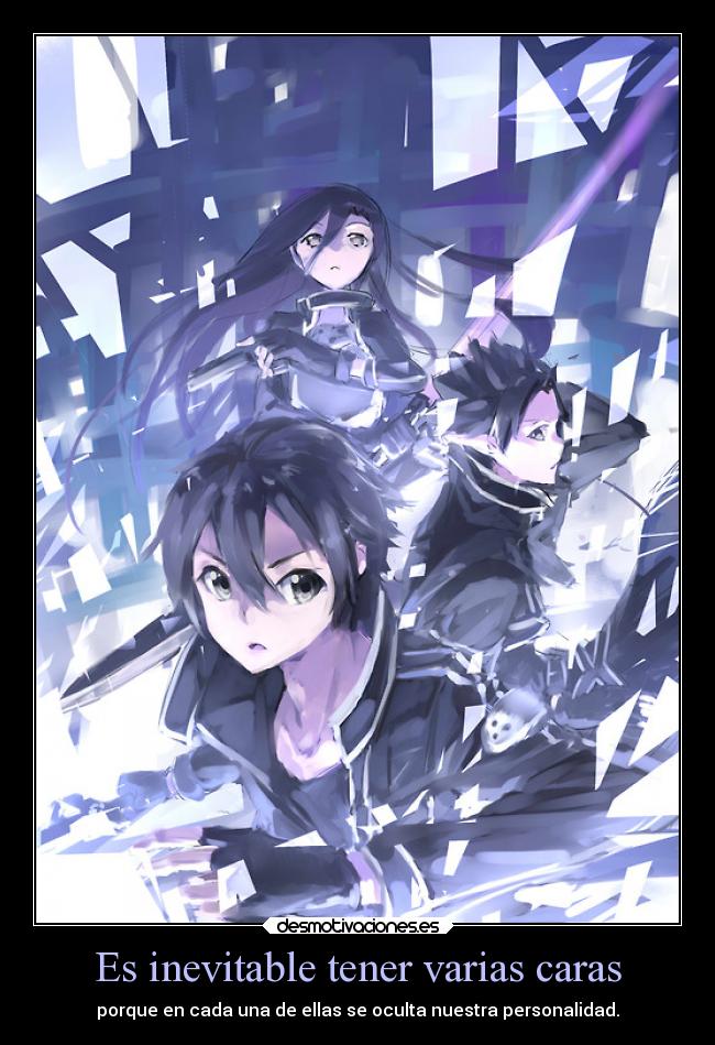 carteles anime desmotivaciones sao kirito caras ocultar personalidad inevitable desmotivaciones