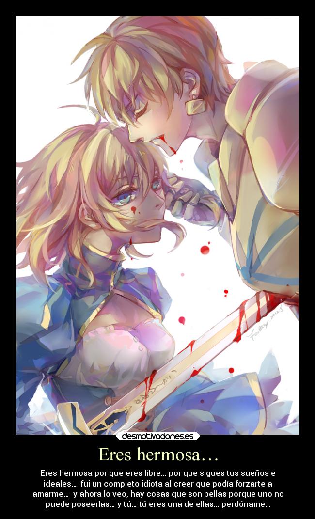 carteles anime fatestaynight saber gilgamesh archer hermosa perdoname desmotivaciones