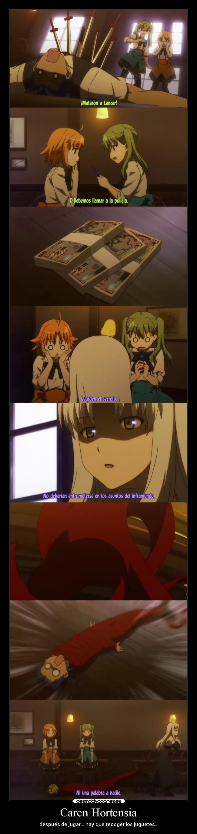 carteles anime lancer caren hortensia carnival phantasm stay night desmotivaciones