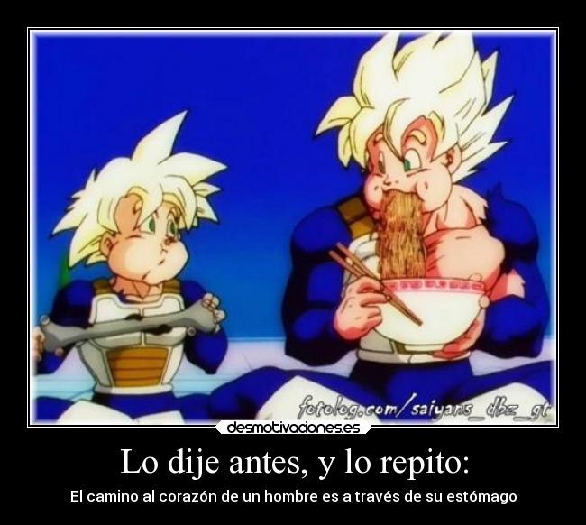 carteles corazon anime dbz goku gohan comer hombres estomago desmotivaciones