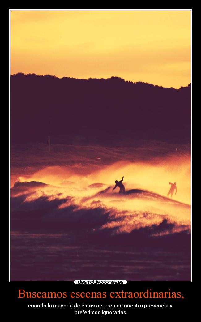 Buscamos escenas extraordinarias, - cuando la mayoría de éstas ocurren en nuestra presencia y 
preferimos ignorarlas.