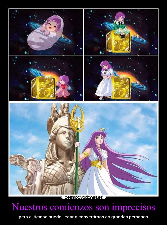 carteles destino anime saori atena saint seiya tiempo evoluciona para hacer grandes personas ejercitodemar desmotivaciones