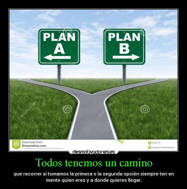 Todos tenemos un camino - que recorrer si tomamos la primera o la segunda opción siempre ten en
mente quien eres y a donde quieres llegar.