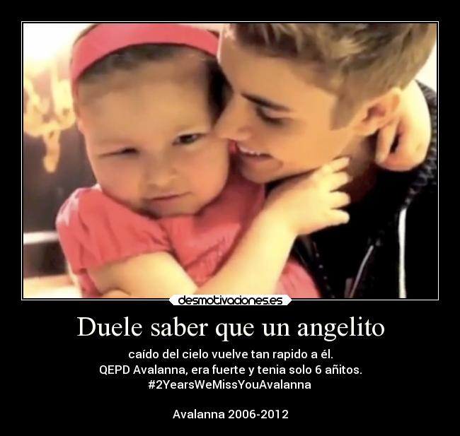 Duele saber que un angelito - caído del cielo vuelve tan rapido a él.
QEPD Avalanna, era fuerte y tenia solo 6 añitos.
#2YearsWeMissYouAvalanna
Avalanna 2006-2012
