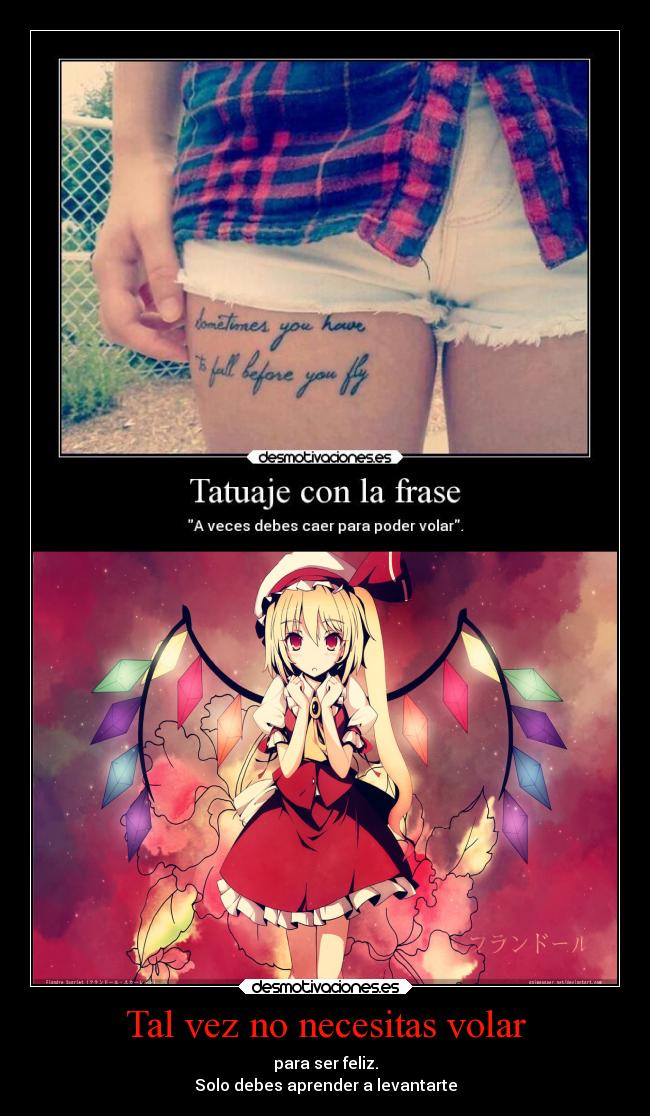 carteles felicidad anime touhou flandre levantarte volar desmotivaciones