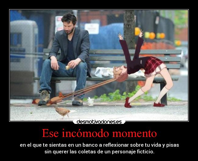 Ese incómodo momento - en el que te sientas en un banco a reflexionar sobre tu vida y pisas
sin querer las coletas de un personaje ficticio.