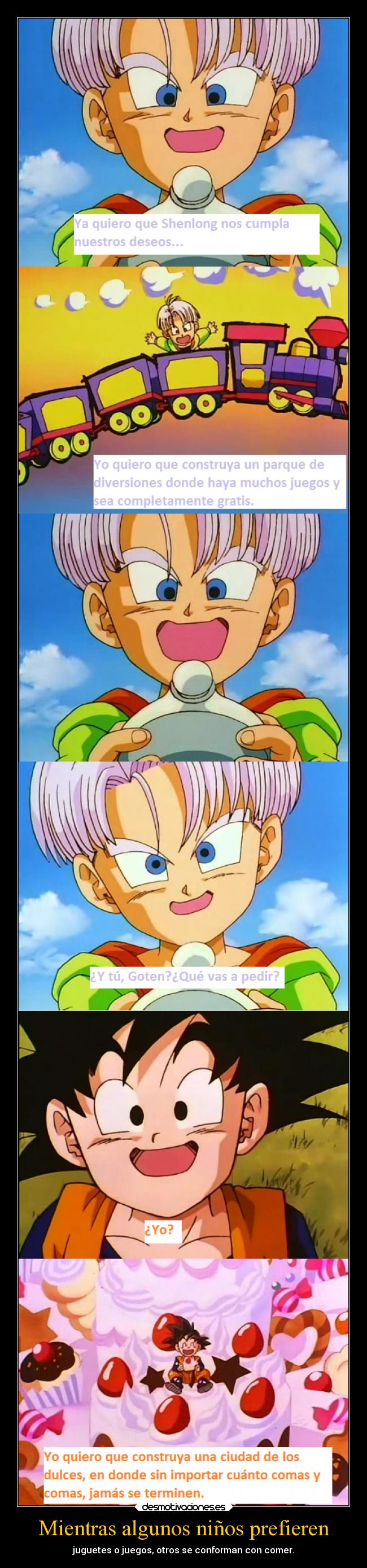 carteles infancia ninos que conforman comer vez juegos juguetes trunks goten dragon ball ejercitodemar desmotivaciones