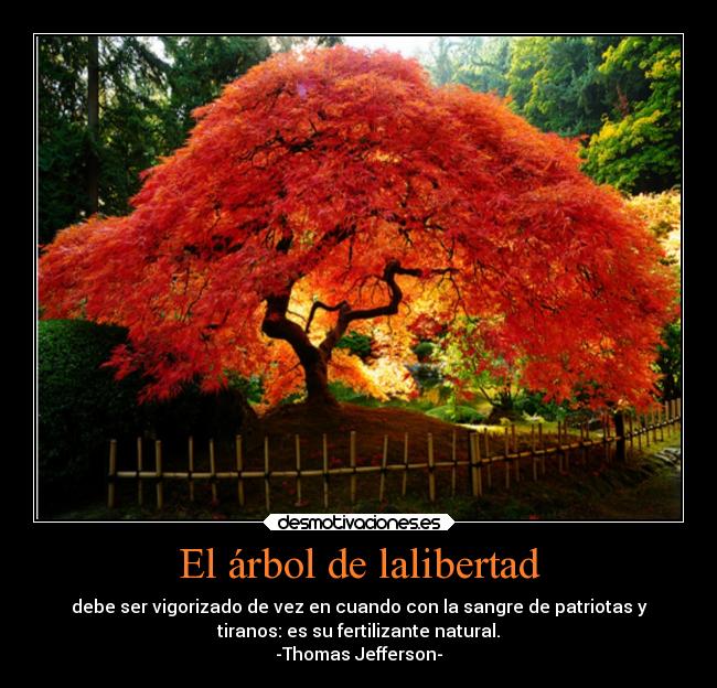 El árbol de lalibertad - debe ser vigorizado de vez en cuando con la sangre de patriotas y
tiranos: es su fertilizante natural.
-Thomas Jefferson-