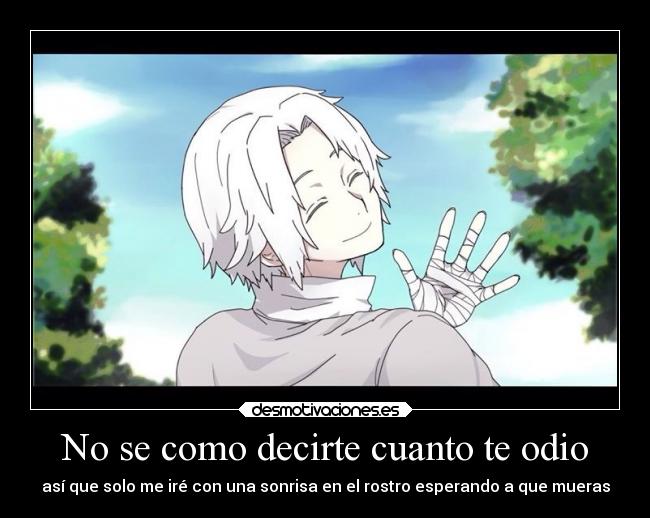 No se como decirte cuanto te odio - así que solo me iré con una sonrisa en el rostro esperando a que mueras