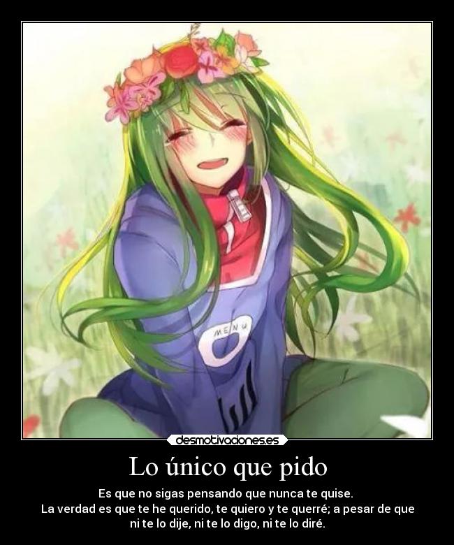 Lo único que pido - Es que no sigas pensando que nunca te quise.
La verdad es que te he querido, te quiero y te querré; a pesar de que
ni te lo dije, ni te lo digo, ni te lo diré.