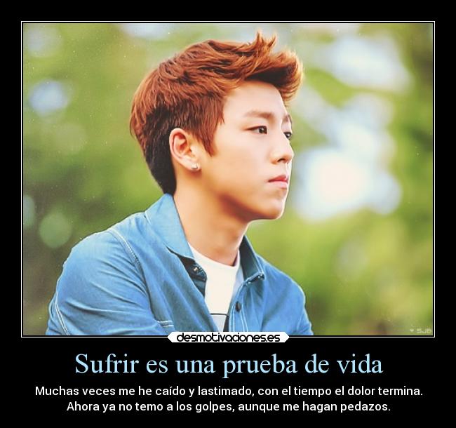 Sufrir es una prueba de vida - Muchas veces me he caído y lastimado, con el tiempo el dolor termina.
Ahora ya no temo a los golpes, aunque me hagan pedazos.