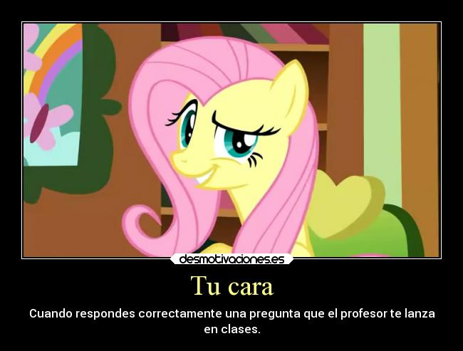 carteles vida escuela little pony fluttershy cara devilbrigade pregunta profesor responder clases cierto desmotivaciones