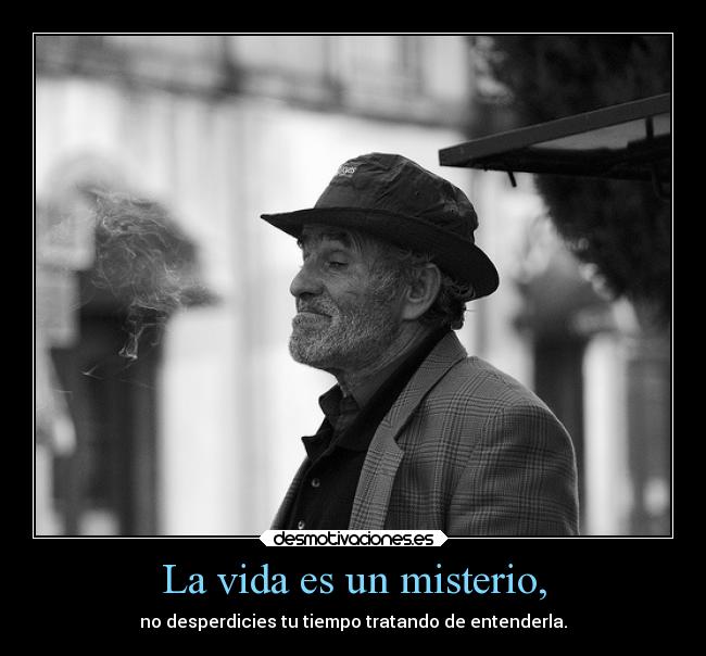 La vida es un misterio, - no desperdicies tu tiempo tratando de entenderla.