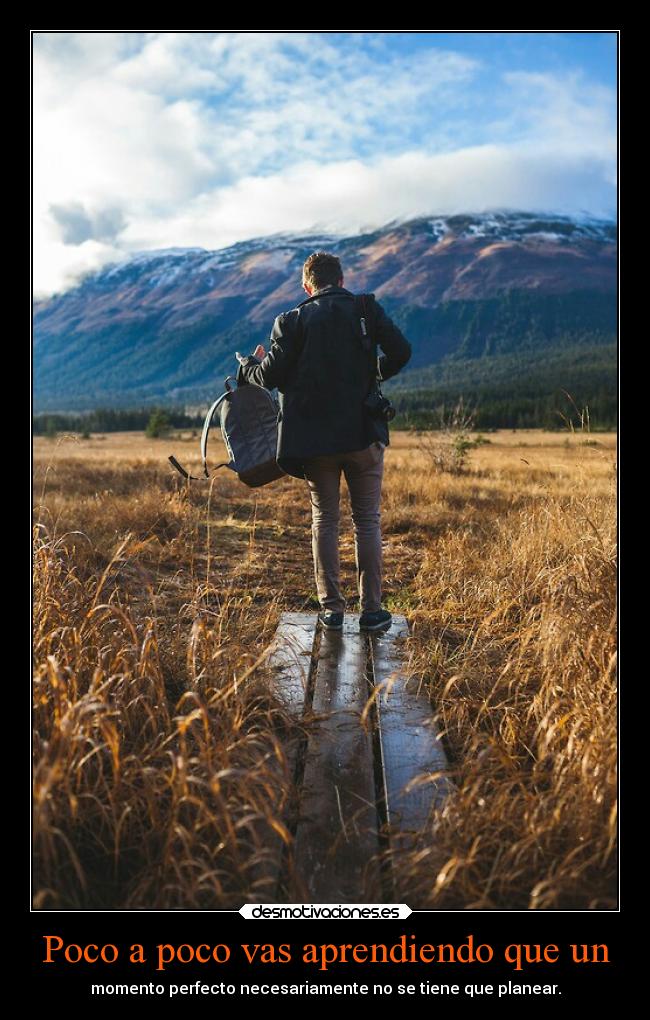 Poco a poco vas aprendiendo que un - momento perfecto necesariamente no se tiene que planear.