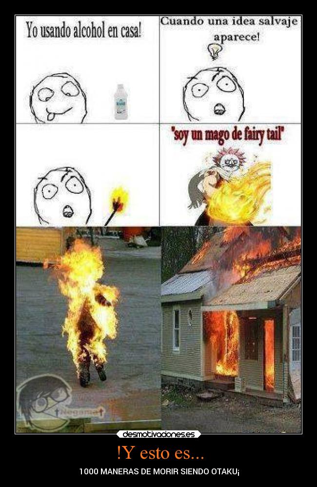 carteles memes graciosas anime fairy tail alcohol idea estupidez incedio muerto otaku baka desmotivaciones