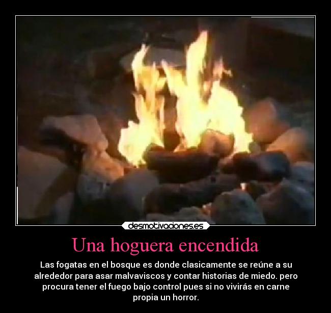 Una hoguera encendida - Las fogatas en el bosque es donde clasicamente se reúne a su
alrededor para asar malvaviscos y contar historias de miedo. pero
procura tener el fuego bajo control pues si no vivirás en carne
propia un horror.