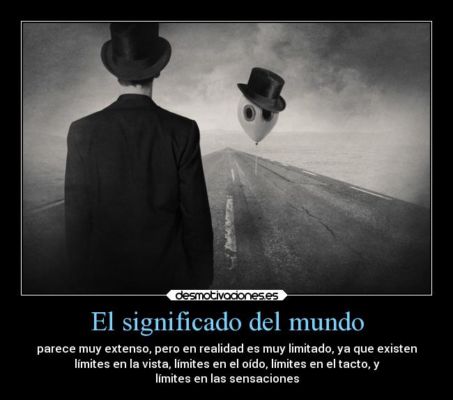 El significado del mundo - parece muy extenso, pero en realidad es muy limitado, ya que existen
límites en la vista, límites en el oído, límites en el tacto, y
límites en las sensaciones