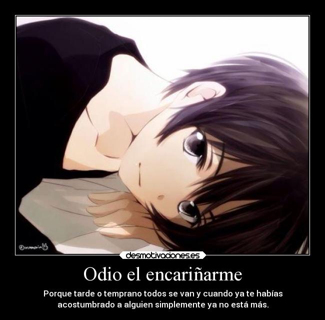 Odio el encariñarme - Porque tarde o temprano todos se van y cuando ya te habías
acostumbrado a alguien simplemente ya no está más.