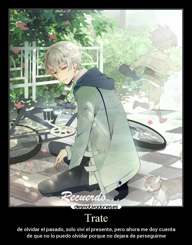 Trate - de olvidar el pasado, solo viví el presente, pero ahora me doy cuenta
de que no lo puedo olvidar porque no dejara de perseguirme