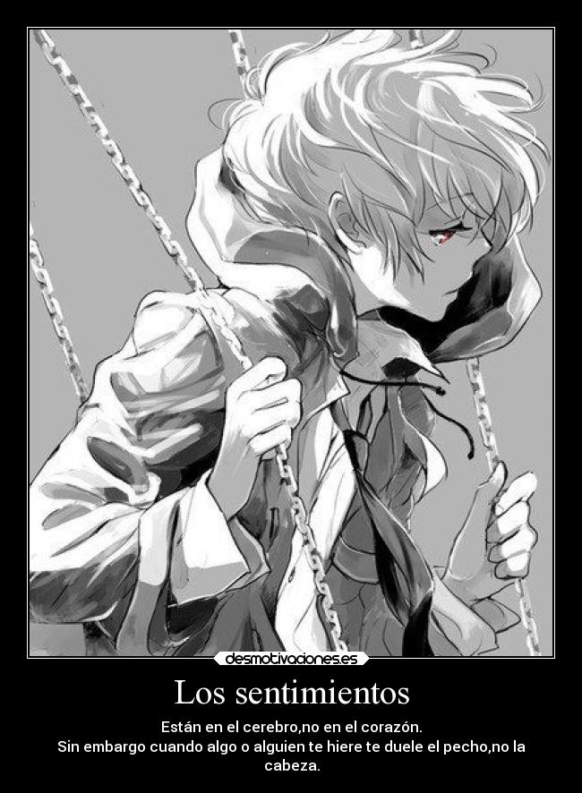 Los sentimientos - Están en el cerebro,no en el corazón.
Sin embargo cuando algo o alguien te hiere te duele el pecho,no la
cabeza.