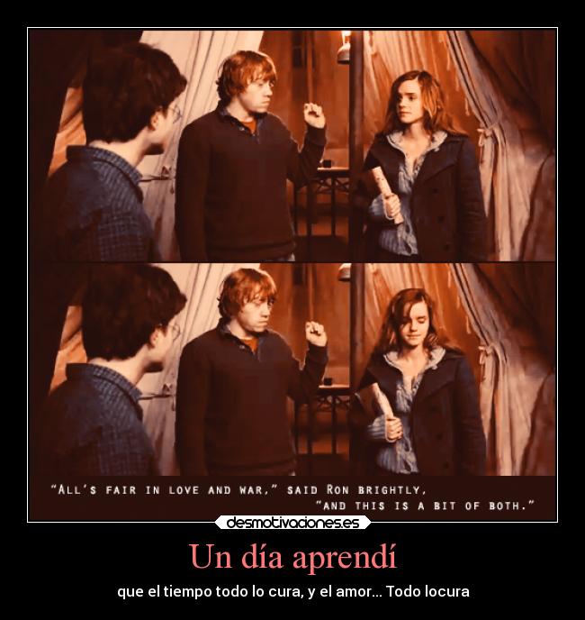 Un día aprendí - que el tiempo todo lo cura, y el amor... Todo locura