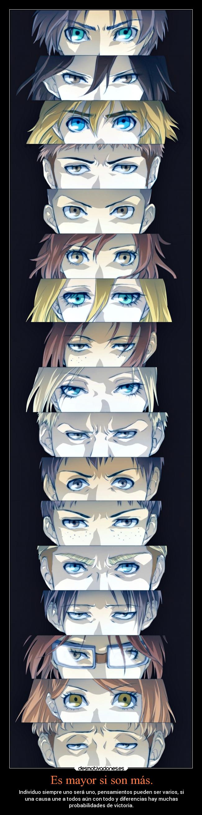 carteles anime amistad amigos dedicado atodos miraza shingekinokyojin eyes ojos personajes desmotivaciones