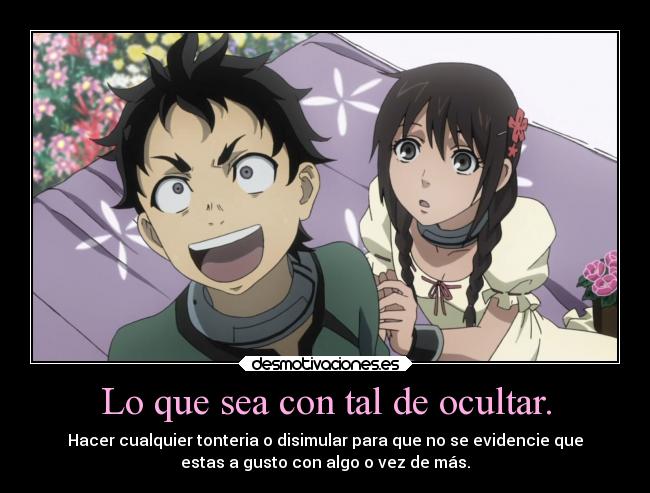 carteles anime minatsuki ganta deadmanwonderland disimular pena verguenza timides pudor desmotivaciones