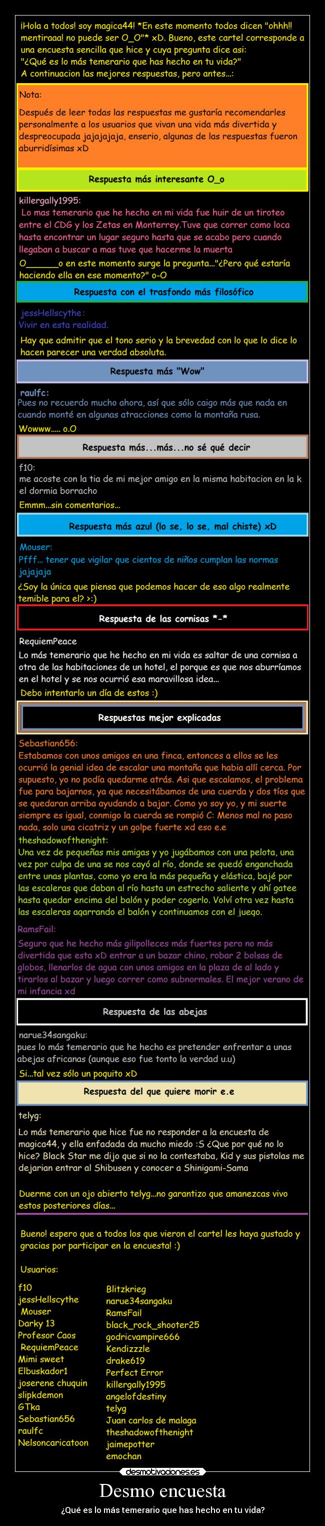 Desmo encuesta - ¿Qué es lo más temerario que has hecho en tu vida?