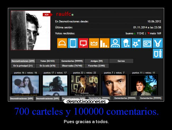 700 carteles y 100000 comentarios. - Pues gracias a todos.