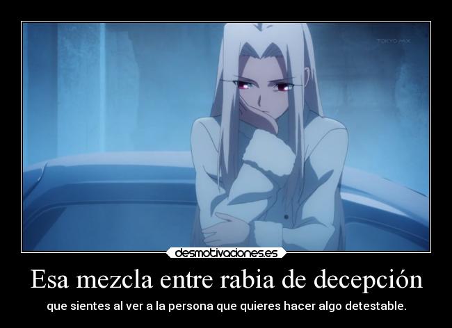 carteles dolor amor anime raptorhunters harukaze manga fatezero fate irisviel mirada decepcion rabia ojos desmotivaciones